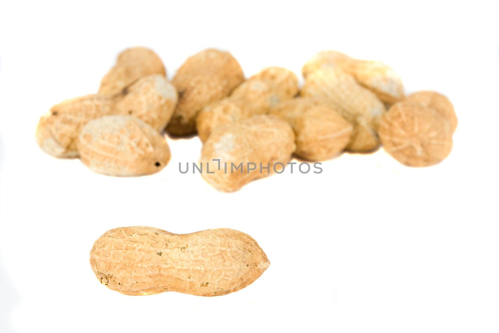 some natural peanuts on white background by bernjuer
