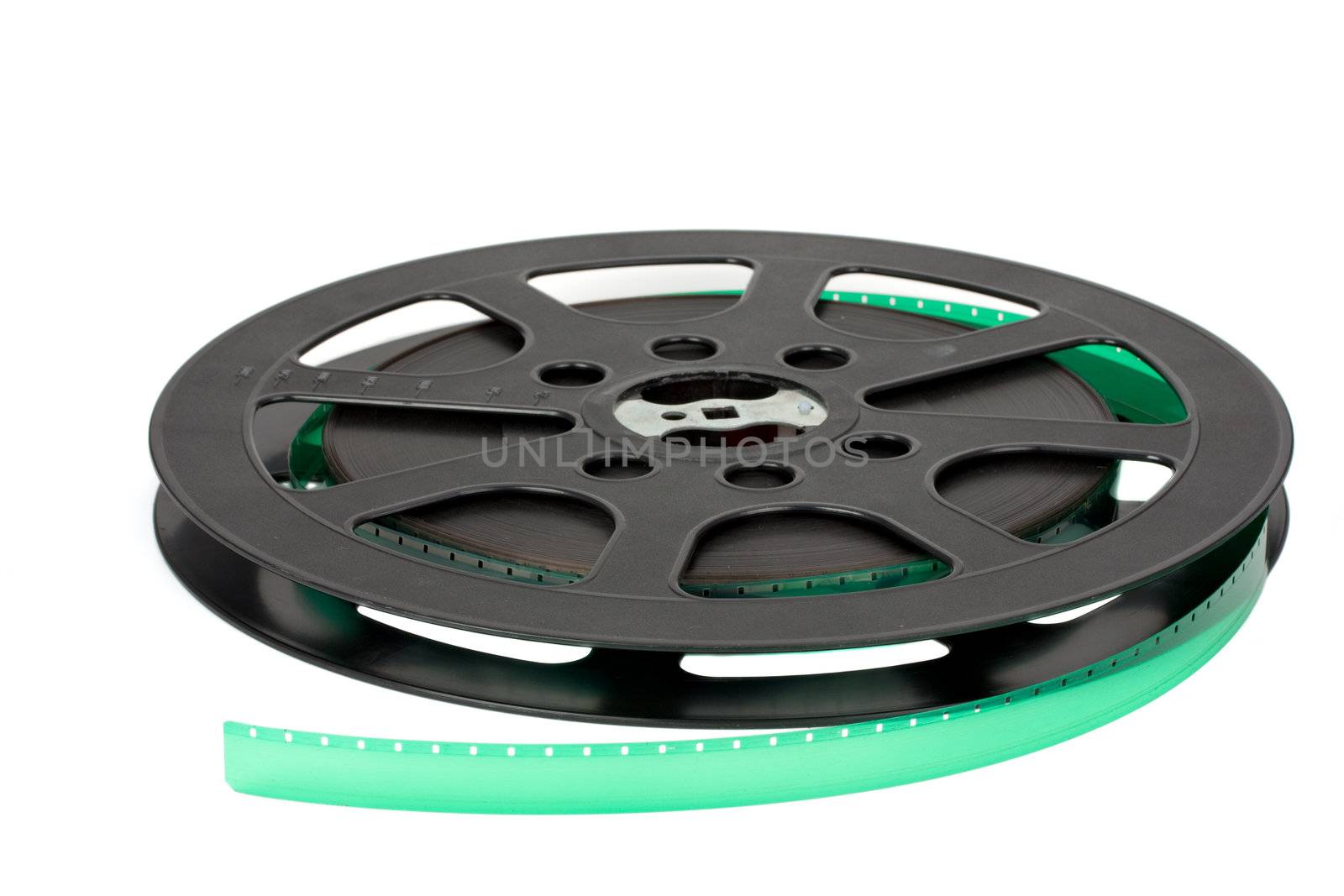 black 16 mm film reel isolated on white