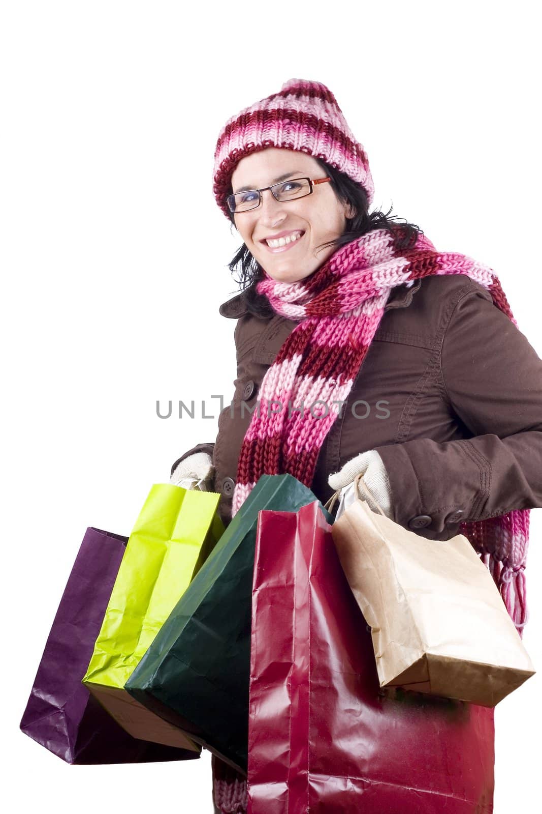 Consumerist Christmas girl with bags in a shopping day