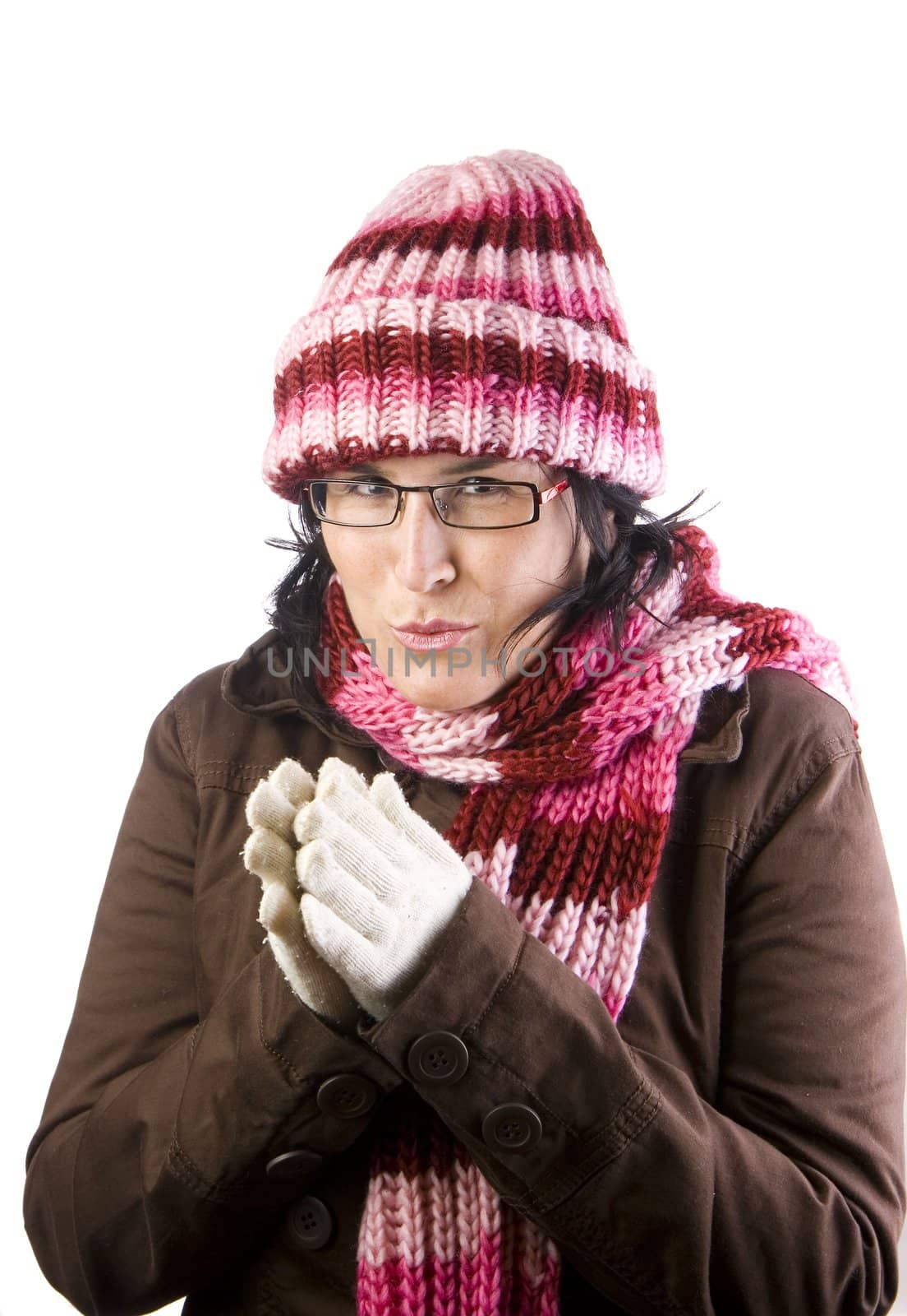 christmas girl shaking and rubbing because of winter