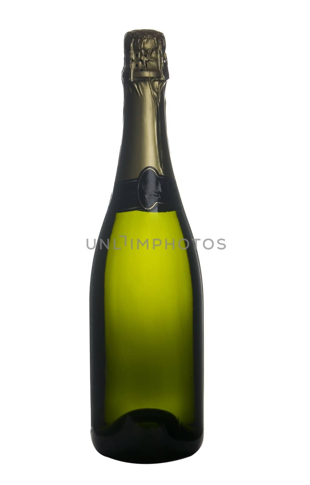 single bottle of champagne wine isolated on withe background