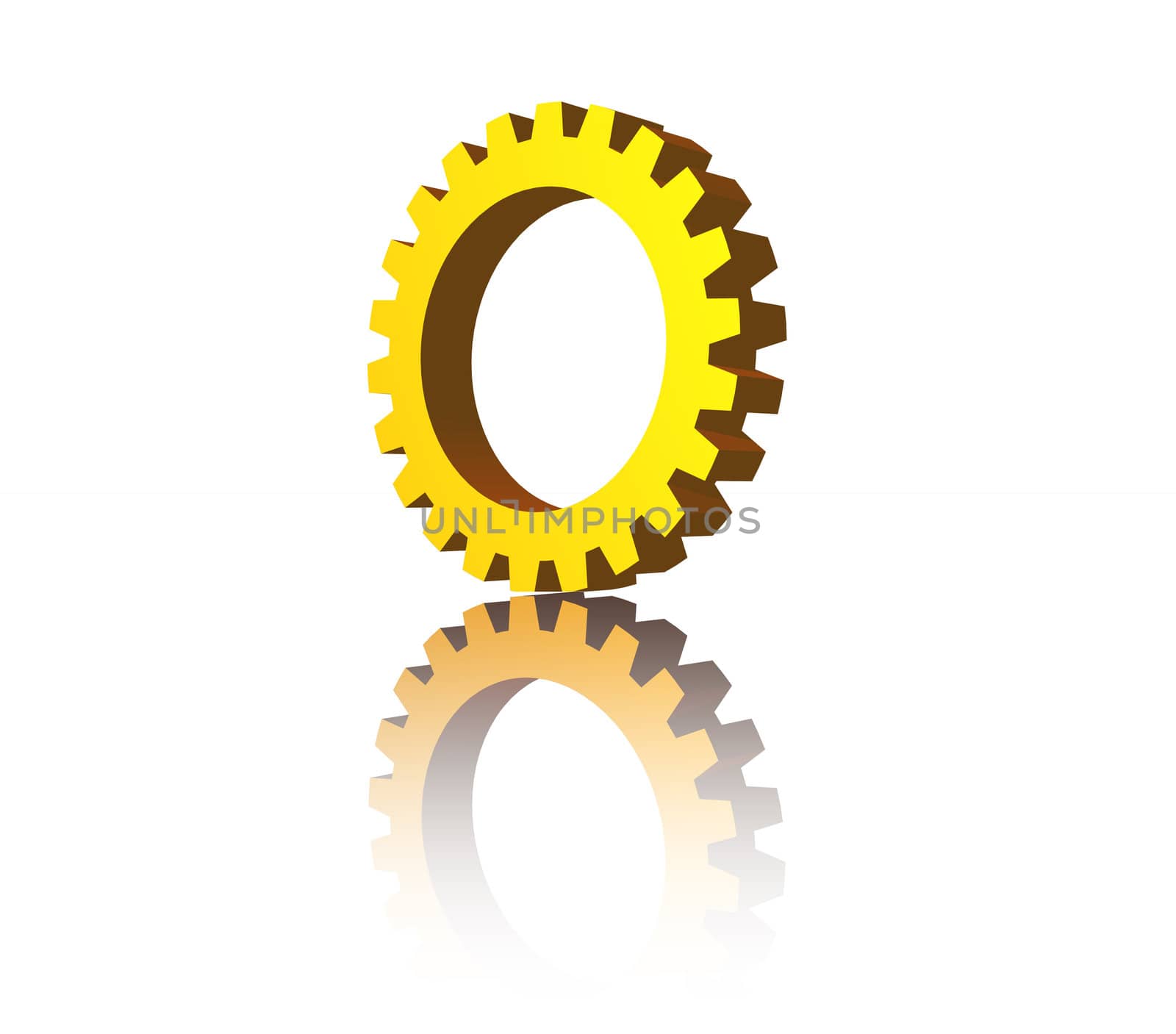 golden gear wheel on white background - 3d illustration