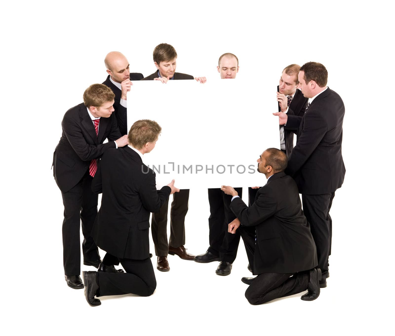 Group of businessmen holding a Billboard