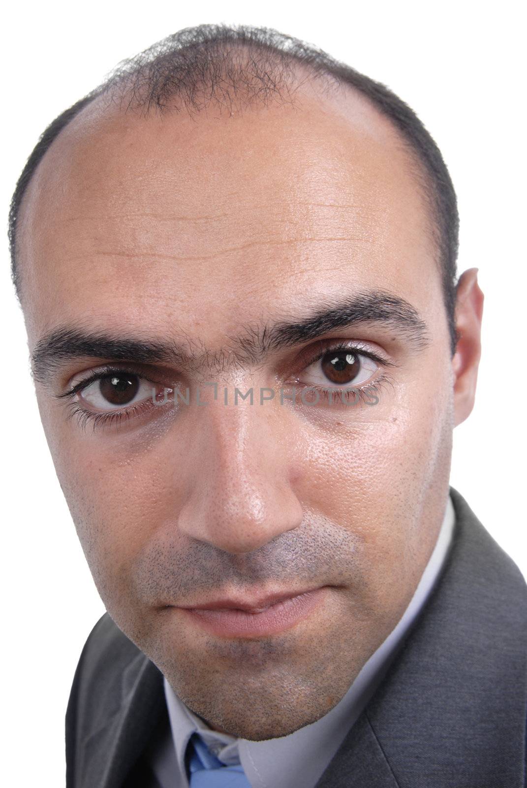 close up business man portrait - isolated over a white background