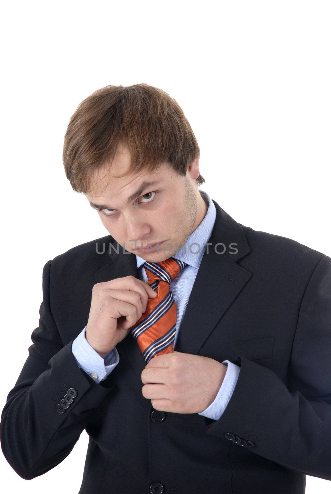 young business man with tie in white background
