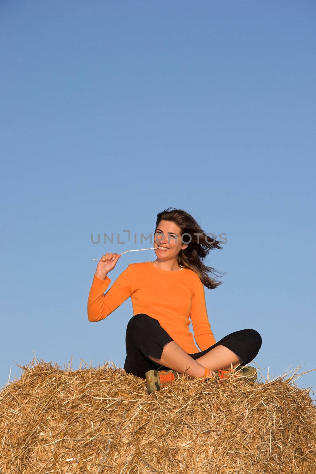 Beautiful woman seated in a field by Iko