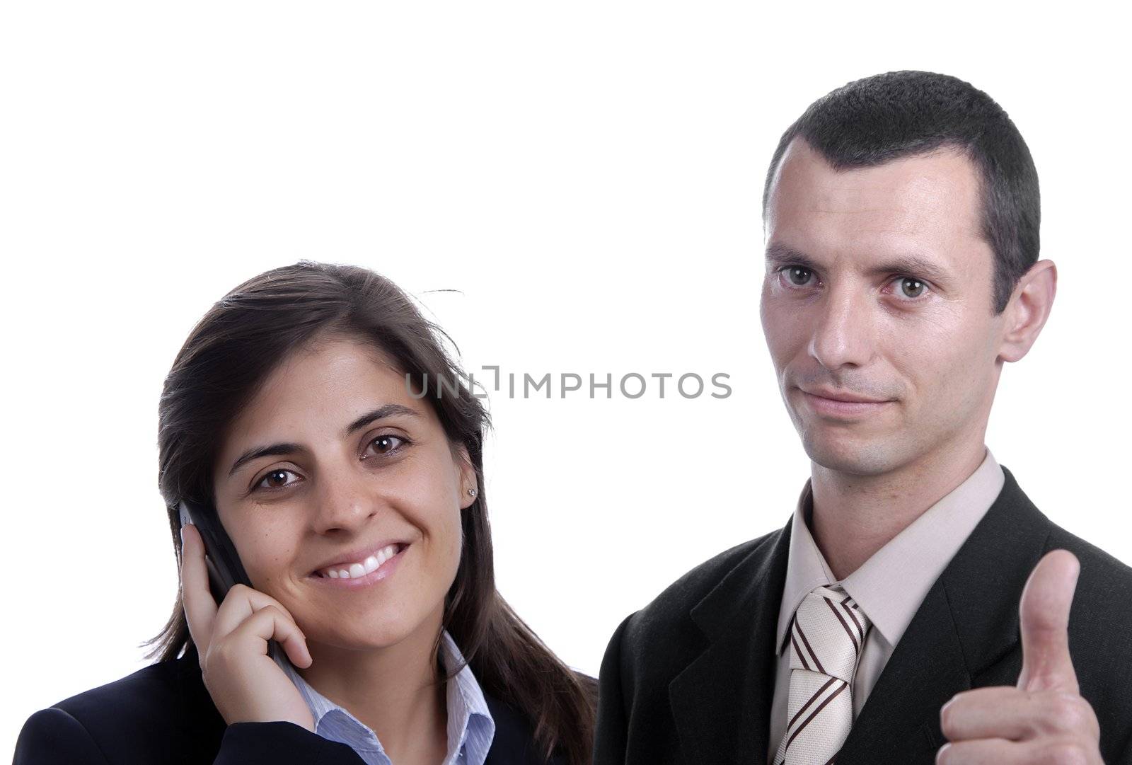 young business couple portrait isolated on white