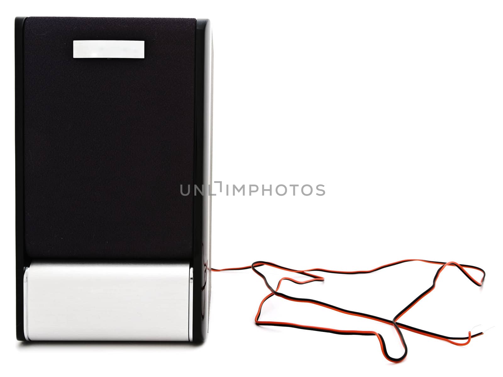 Single modern loudspeaker with copyspace against the white background