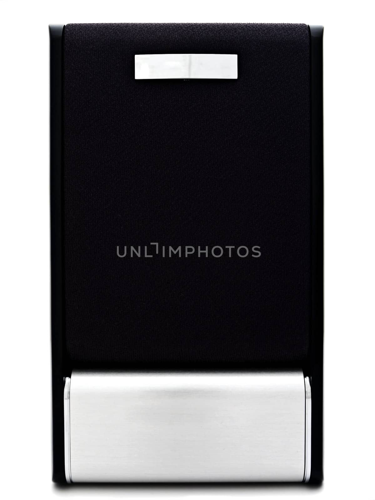 Single modern loudspeaker against the white background