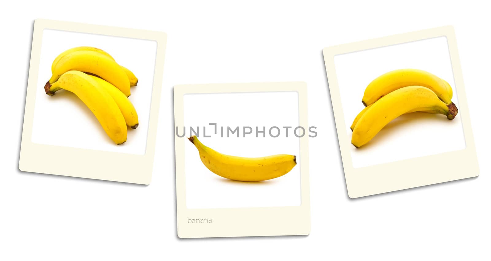 Thre old style photos of banana over white background