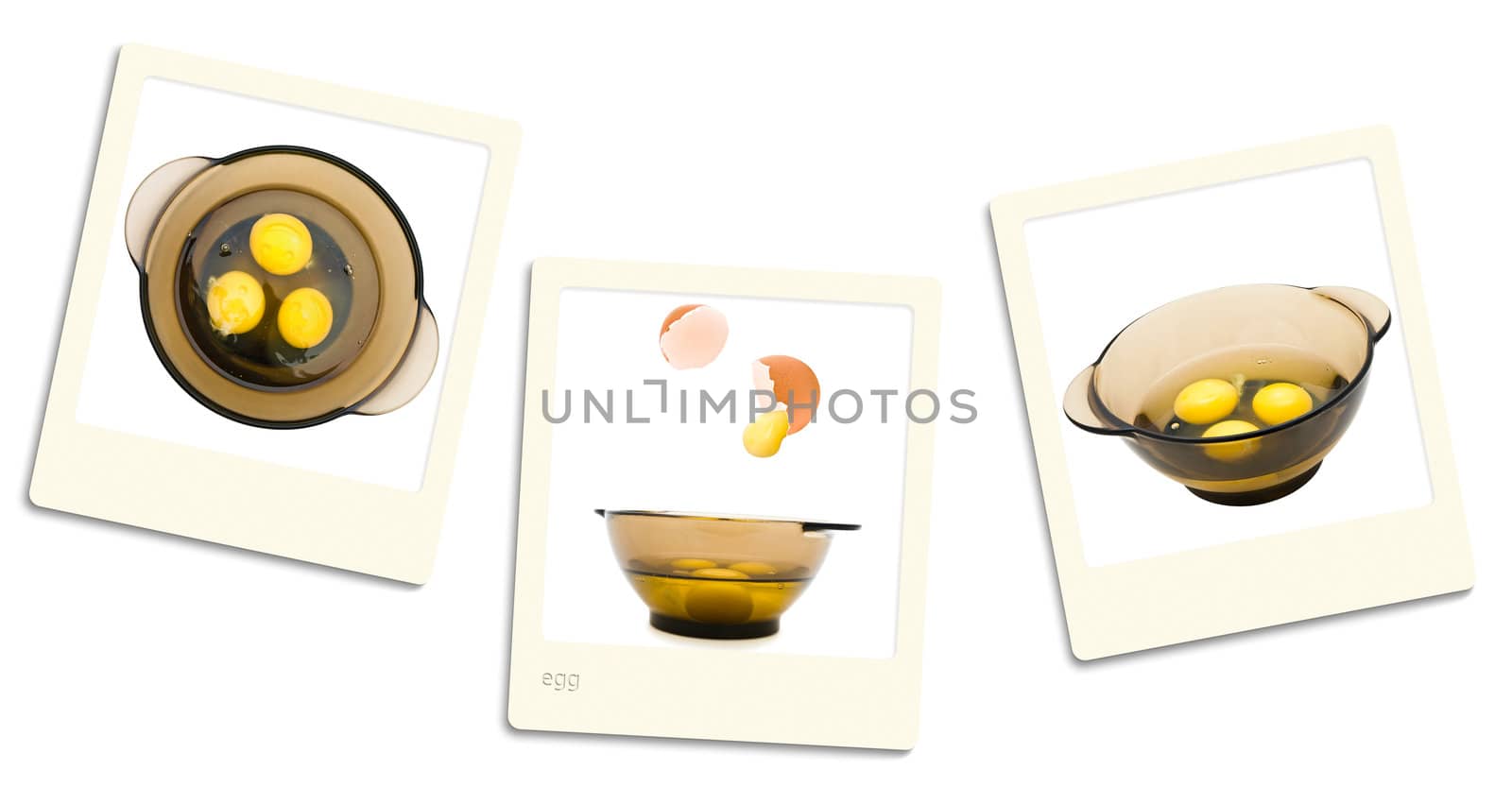 Thre old style photos of eggs over white background