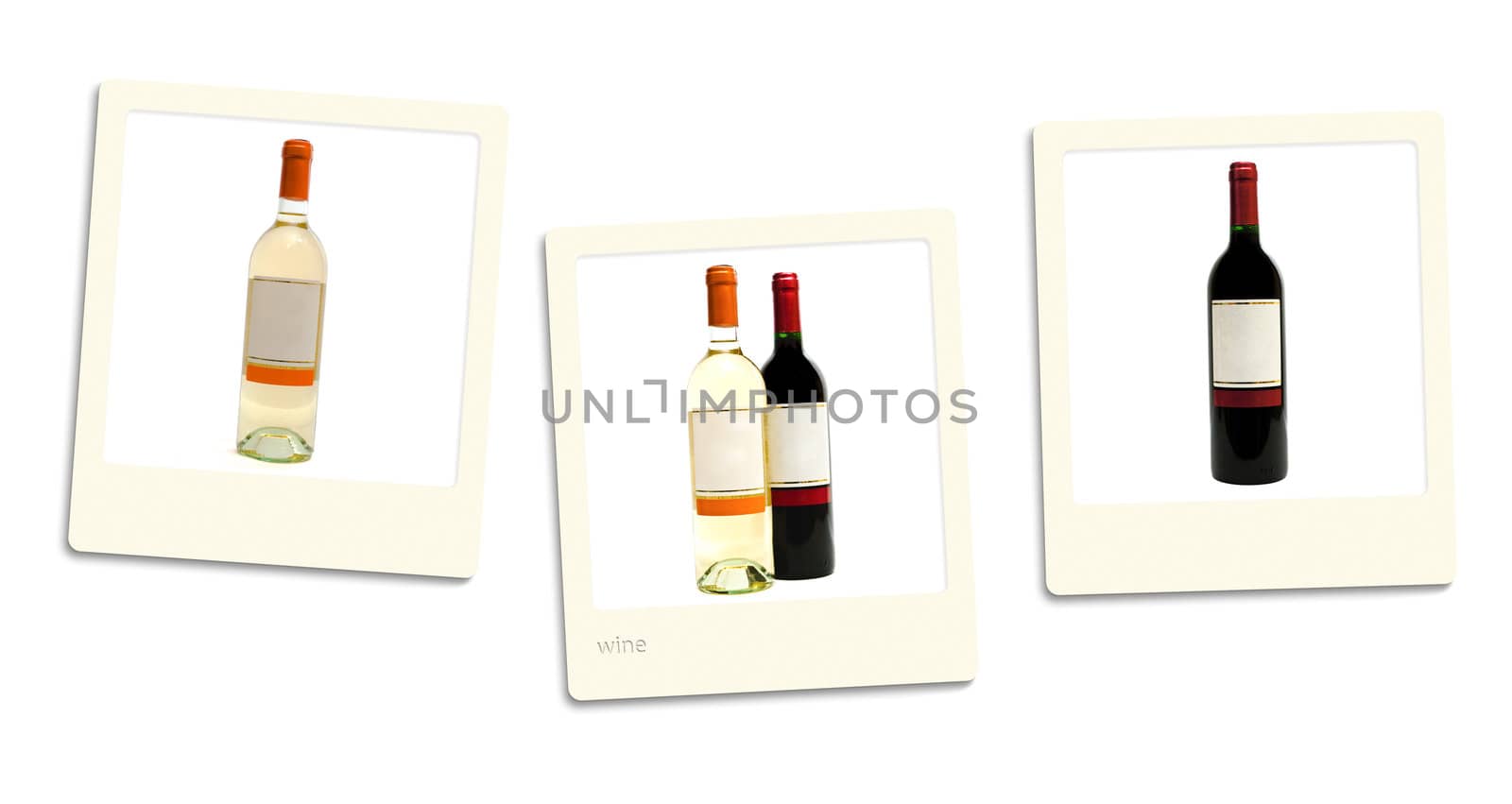 Thre old style photos of wine over white background