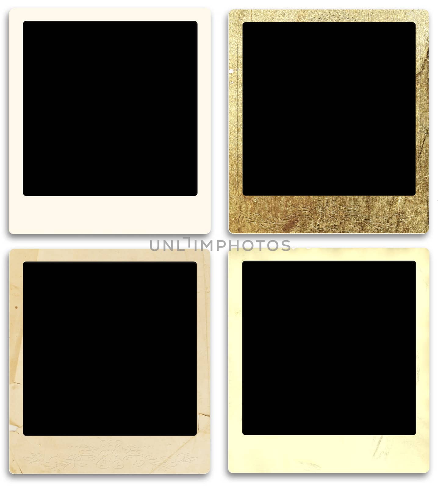 Set of four old style vintage photo frames over white background 