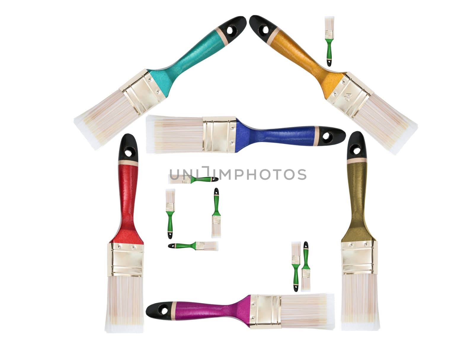Conceptual house from brushes against white background