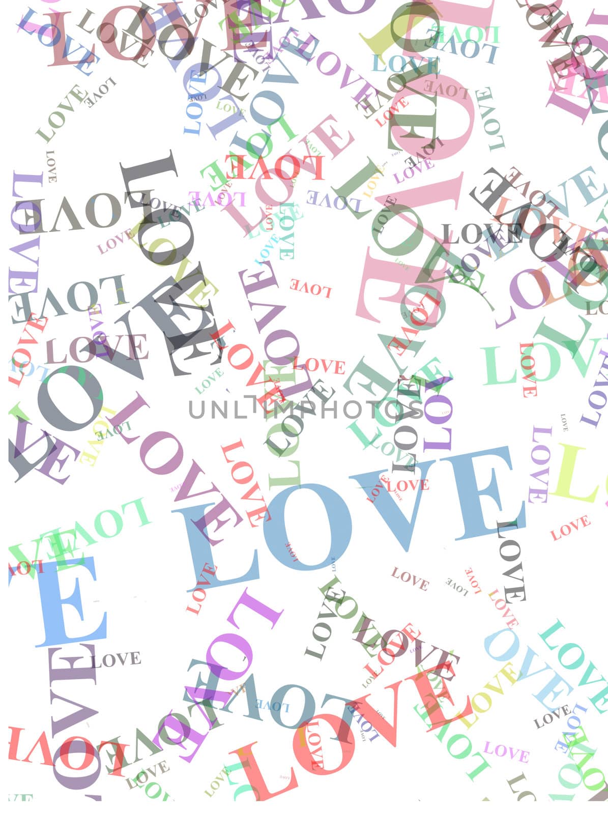 different love words over the white background