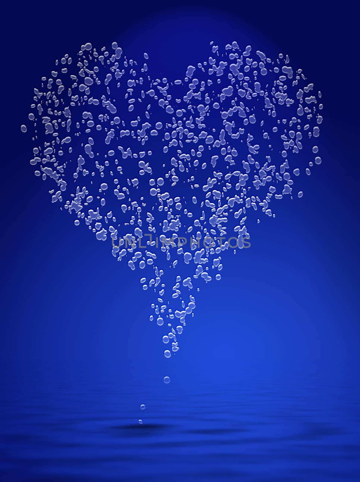 water drops heart against blue background