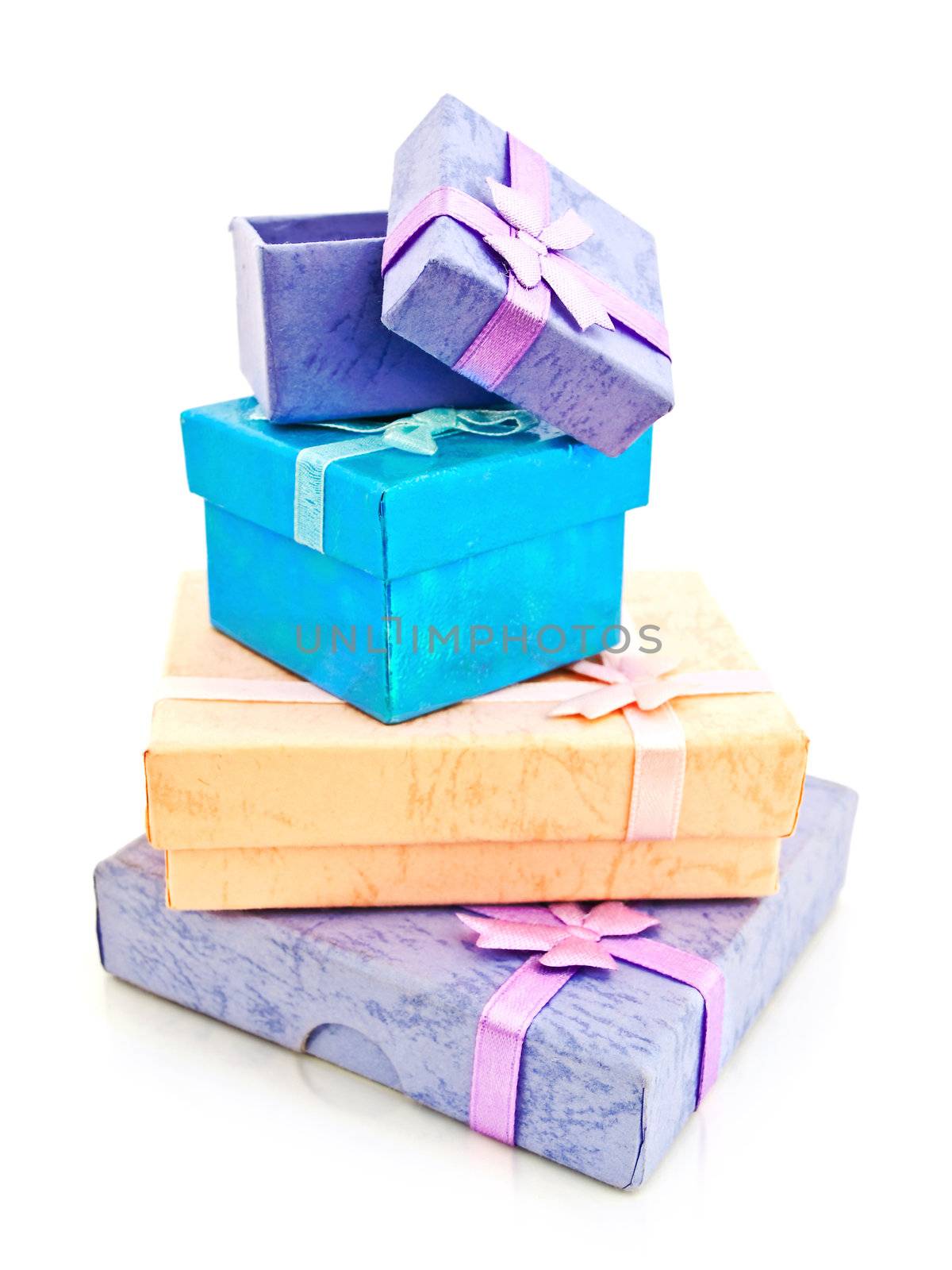 gift boxes stack with bow against white background