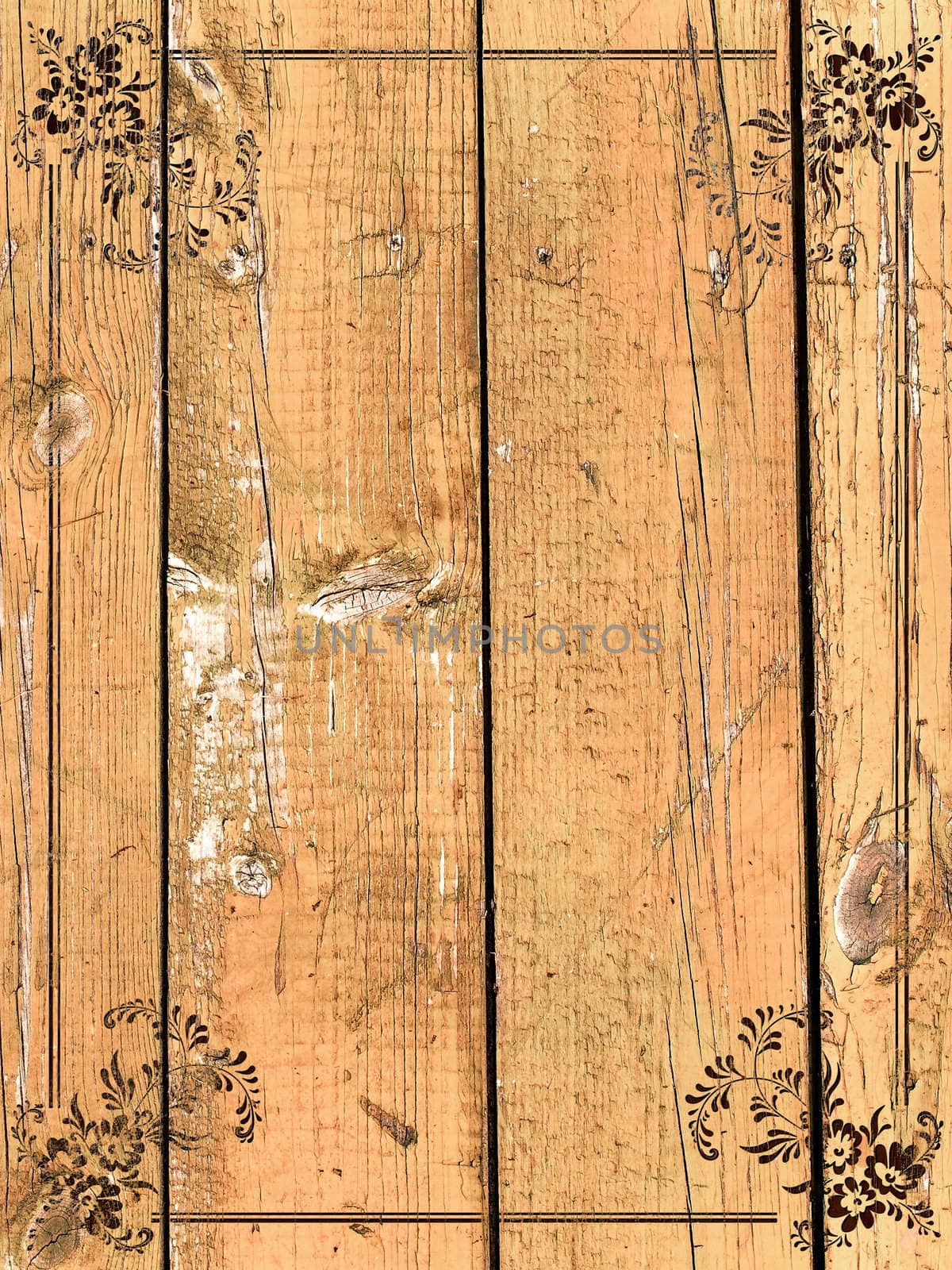 vintage floral frame at aged wooden background