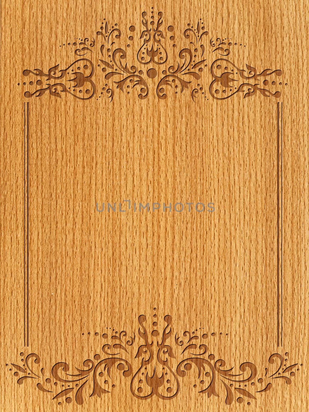 vintage frame with swirls at aged wooden background