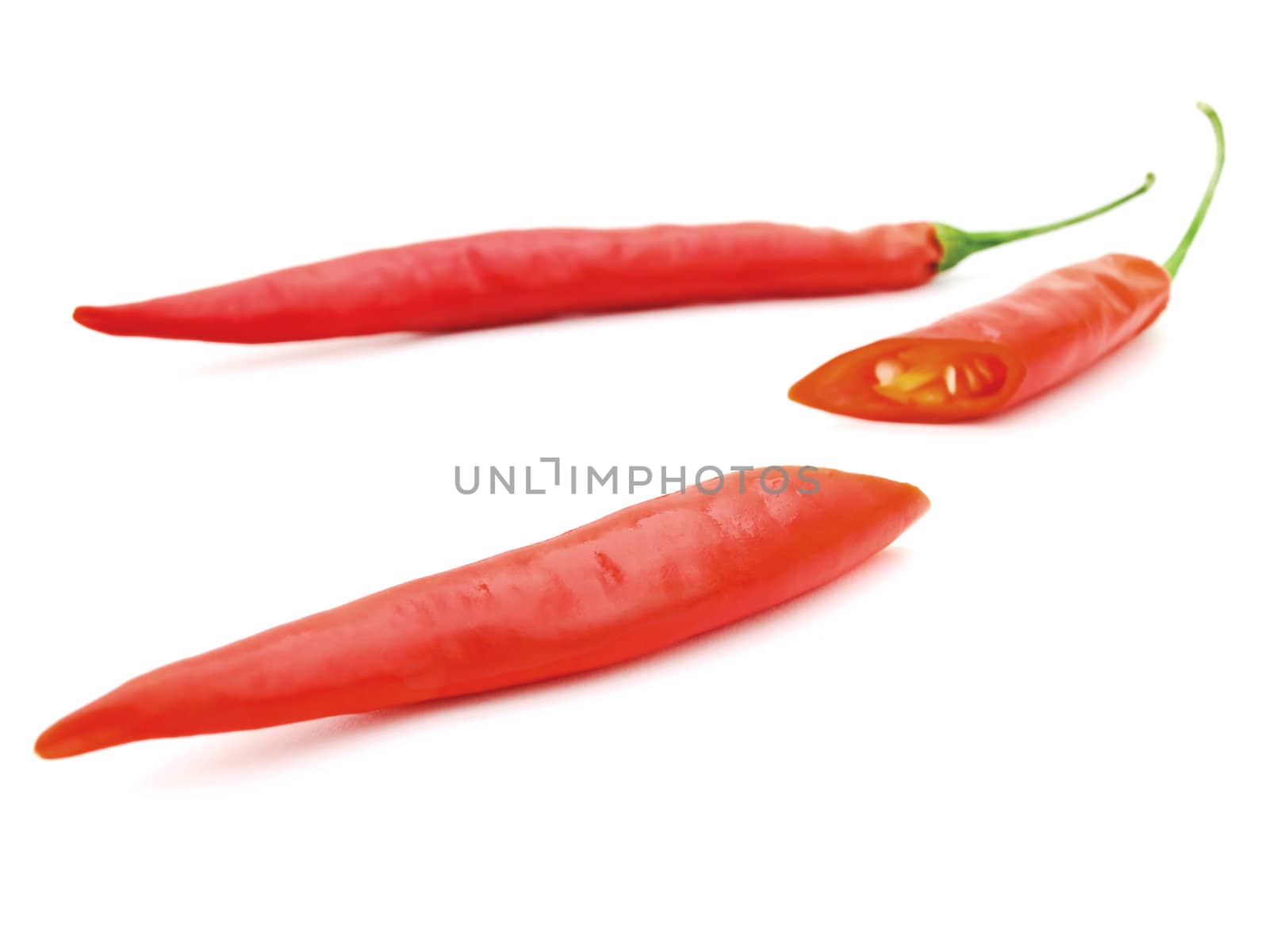spicy peppers over white background with copyspace 