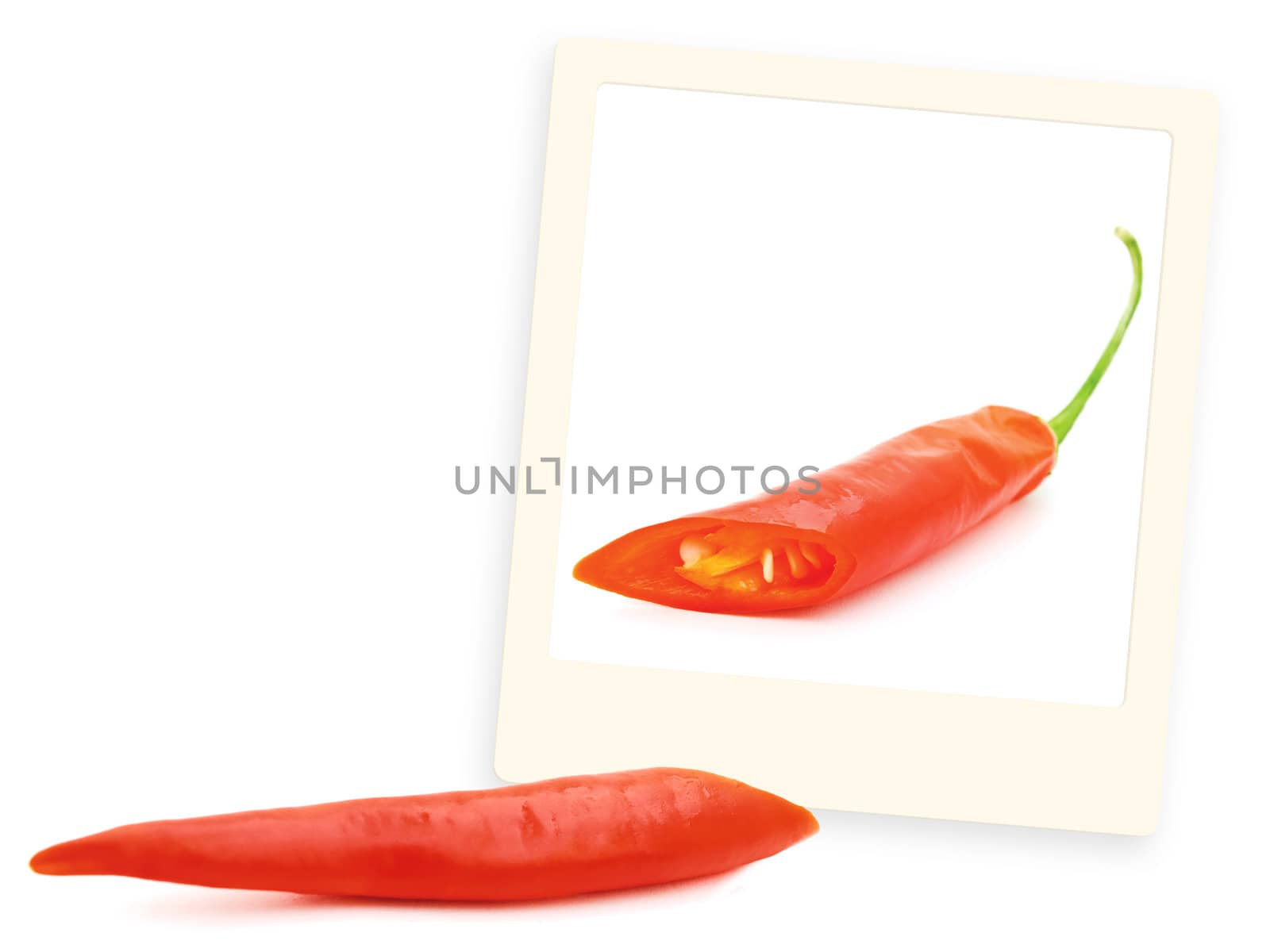 red spicy sliced pepper in frame with copyspace 
