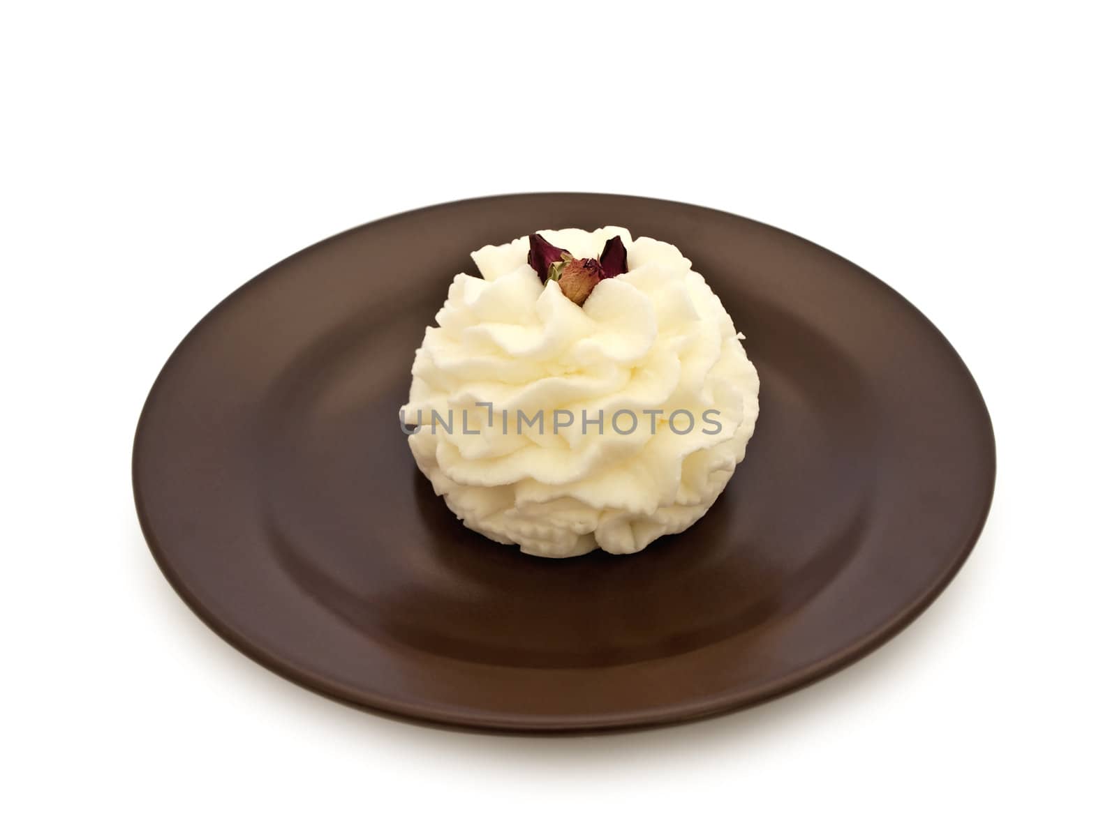 white aerial pastry at plate against white background