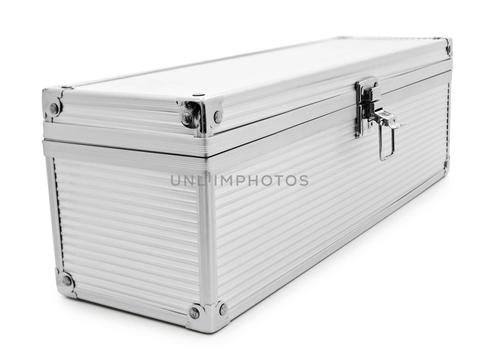 silver color aluminum box over the white background