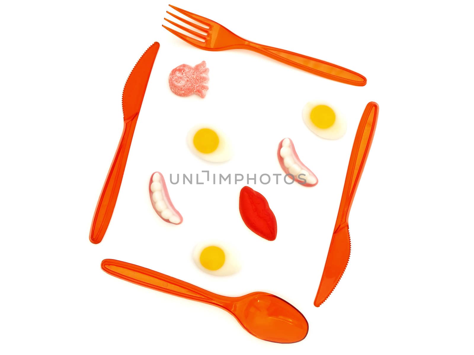 plastic cutlery with amazing colorful tasty jelly candies