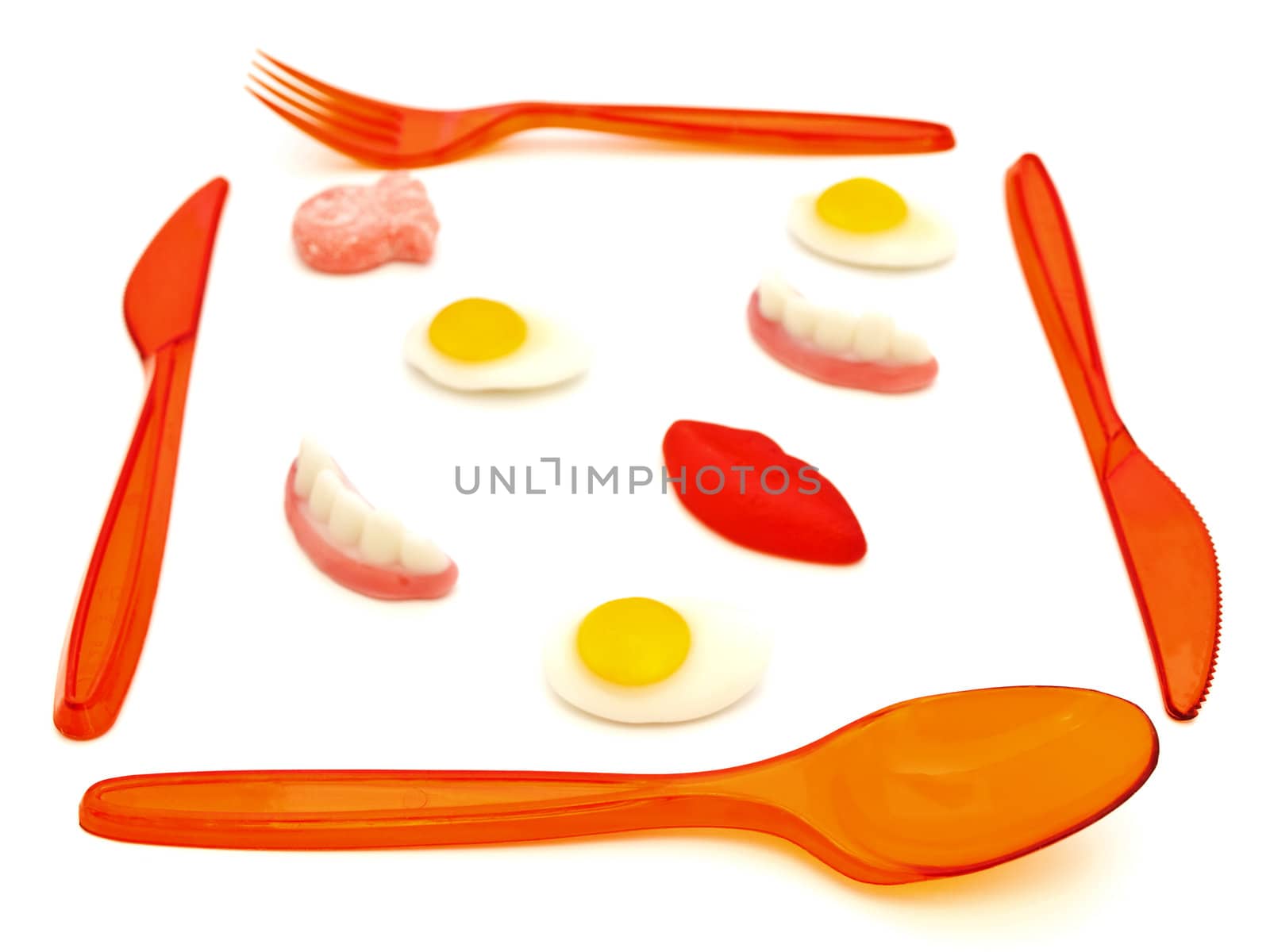 plastic cutlery with amazing colorful tasty jelly candies