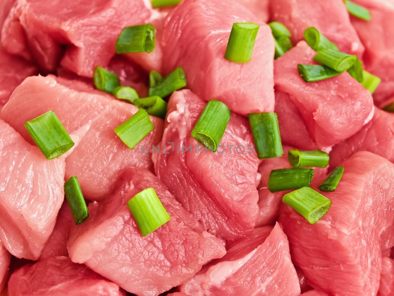 close up of meat with green onion over it 
