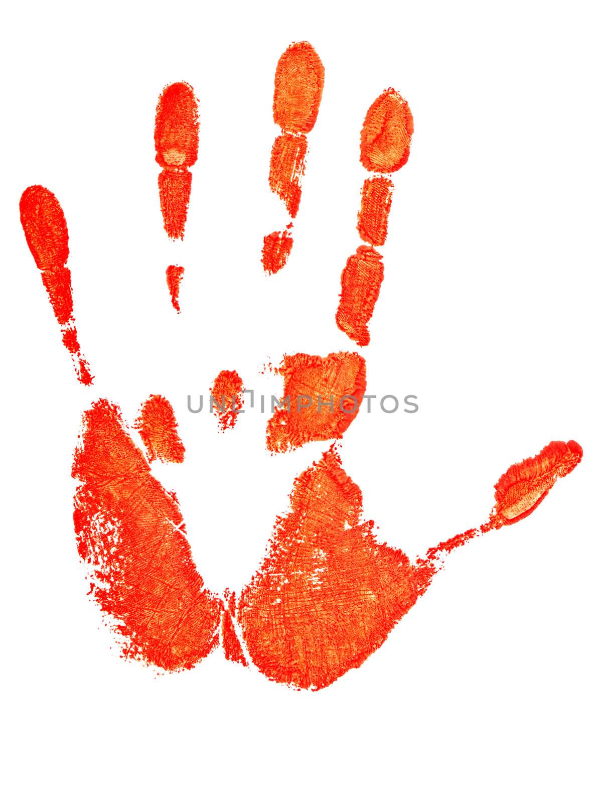 red hand print over the white background