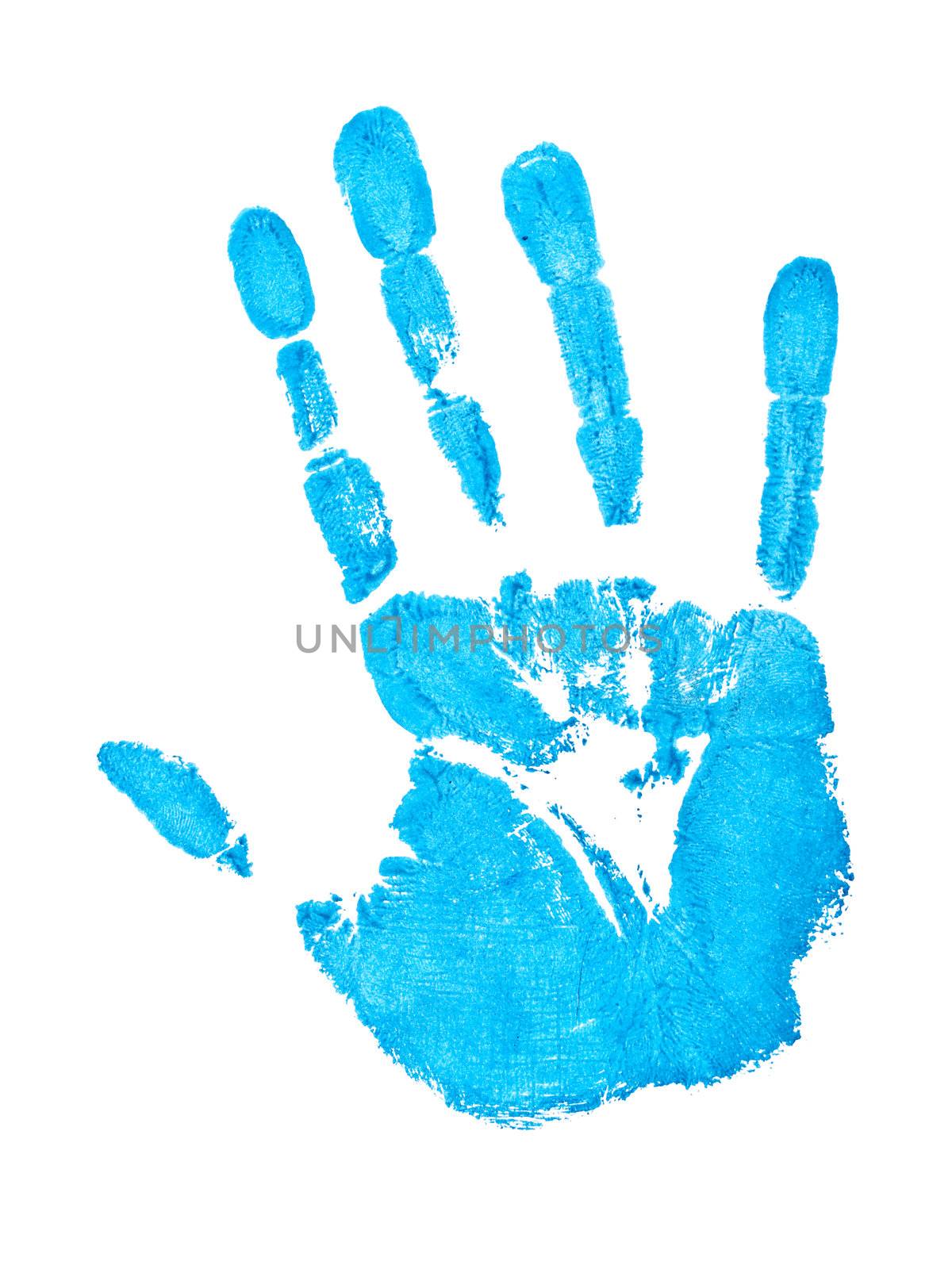 blue hand print over the white background