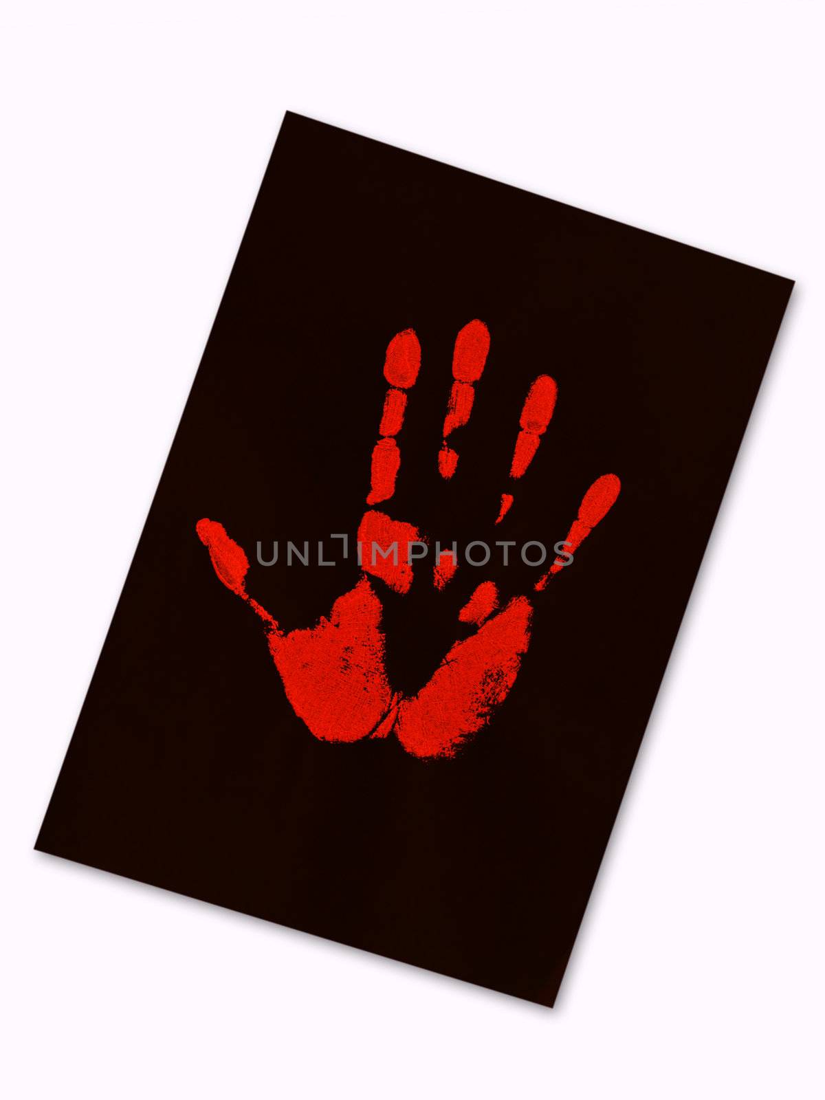 red hand print on the black paper