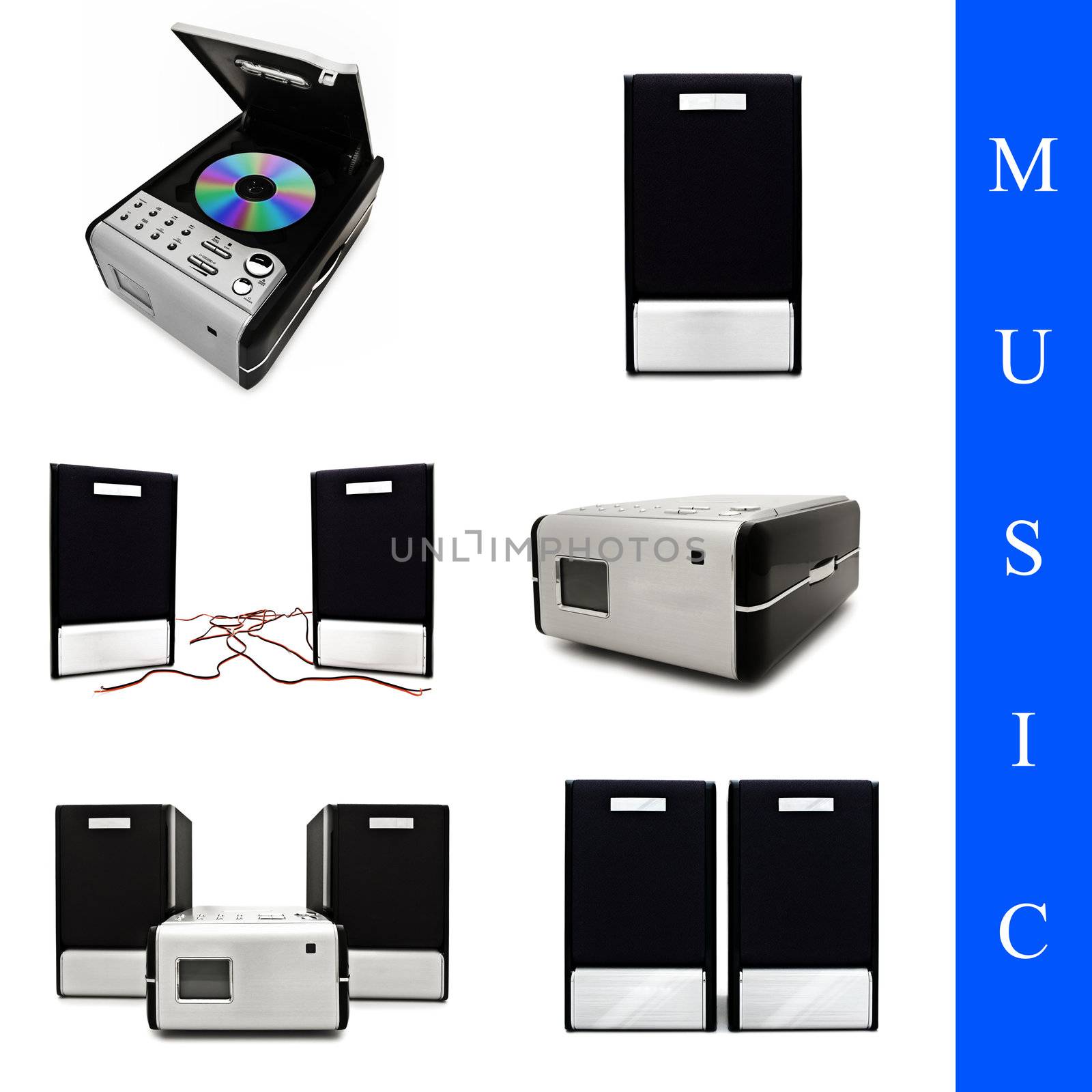 set of different music system images over white background