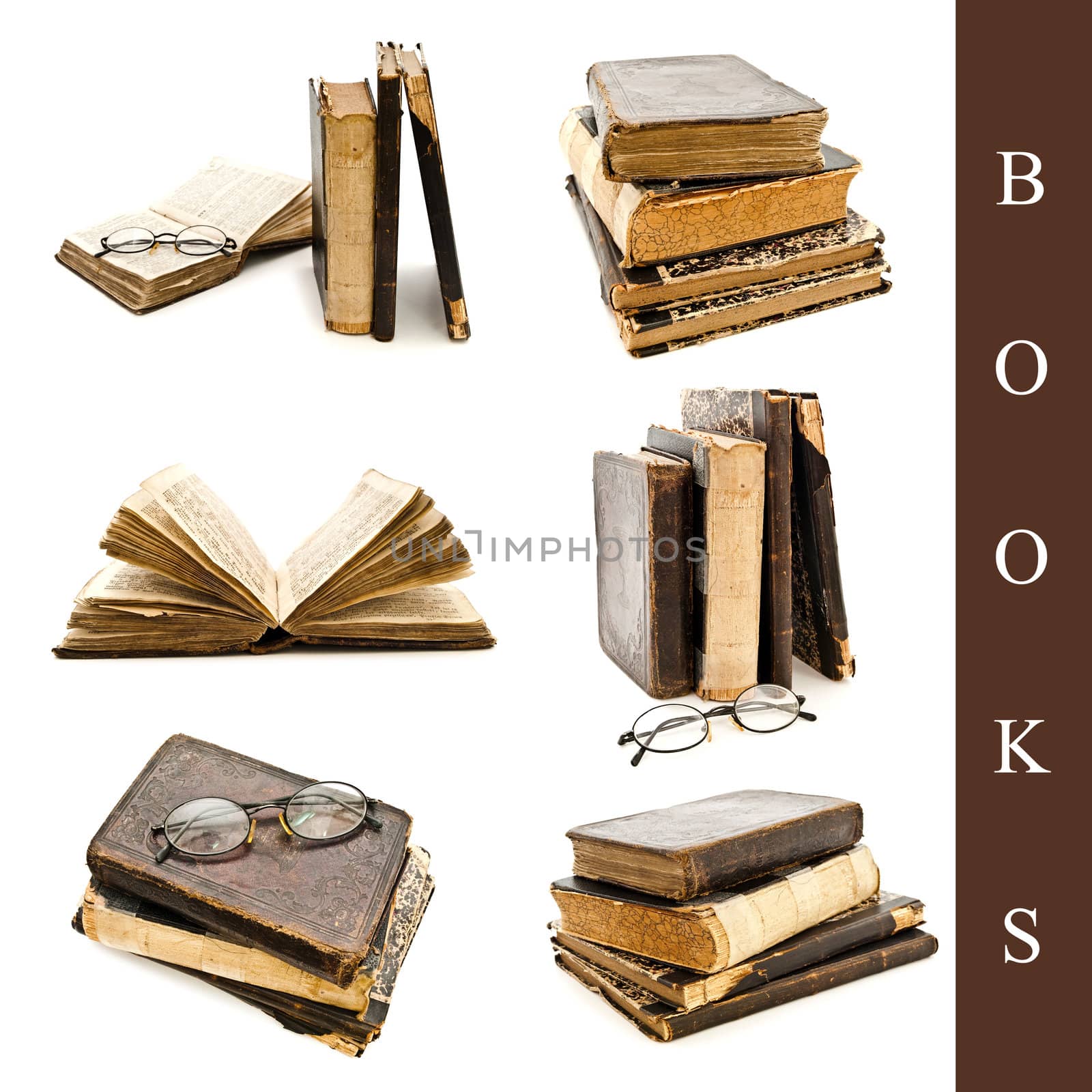 set of different old books images over white background