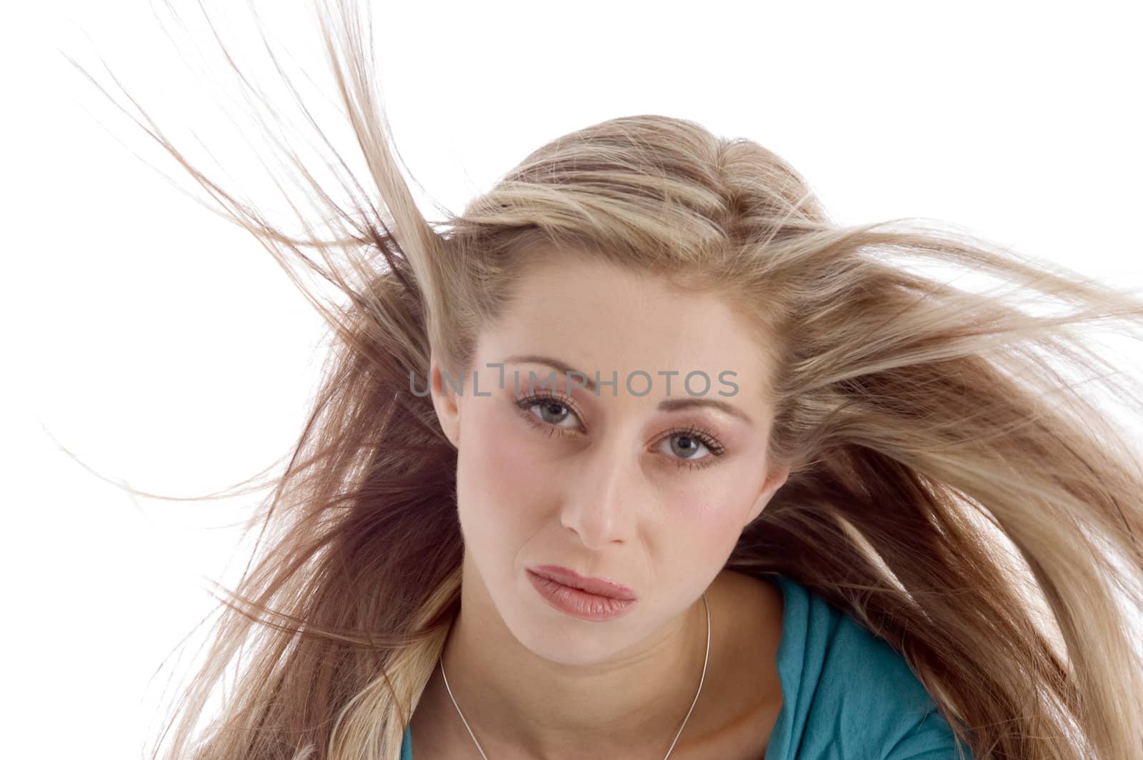close up of beautiful woman on an isolated background