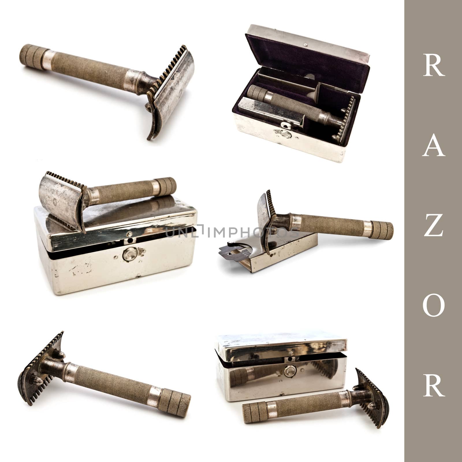 set of different razor images over white background