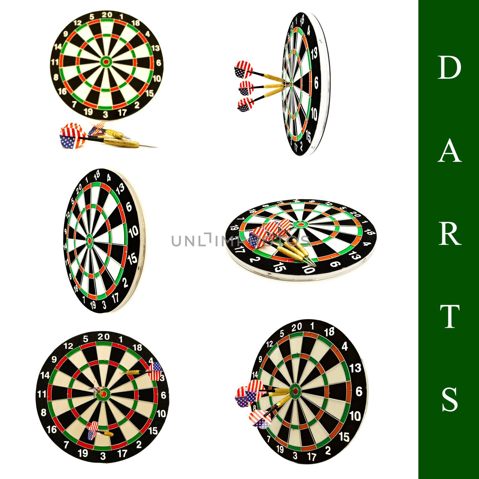 set of different darts images over white background
