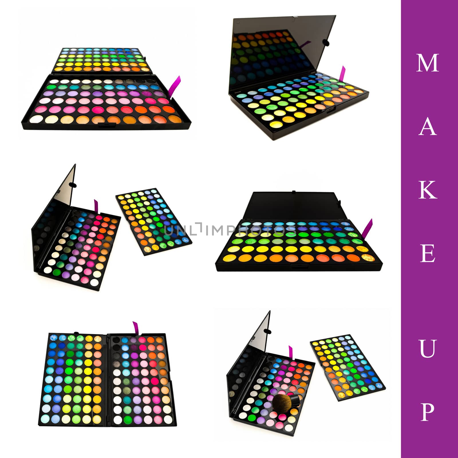 set of different eye shadows pallet images over white background