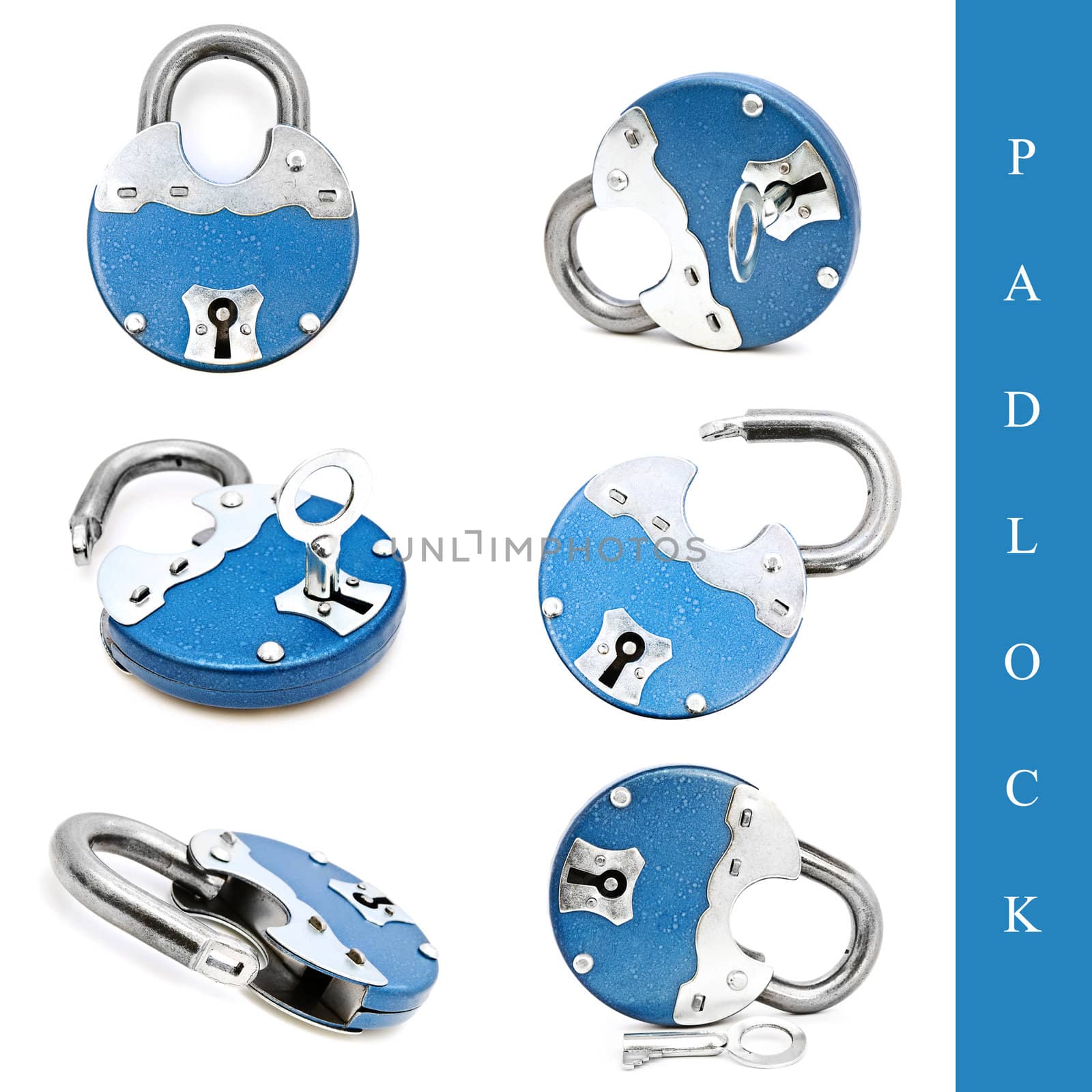 set of different padlock images over white background