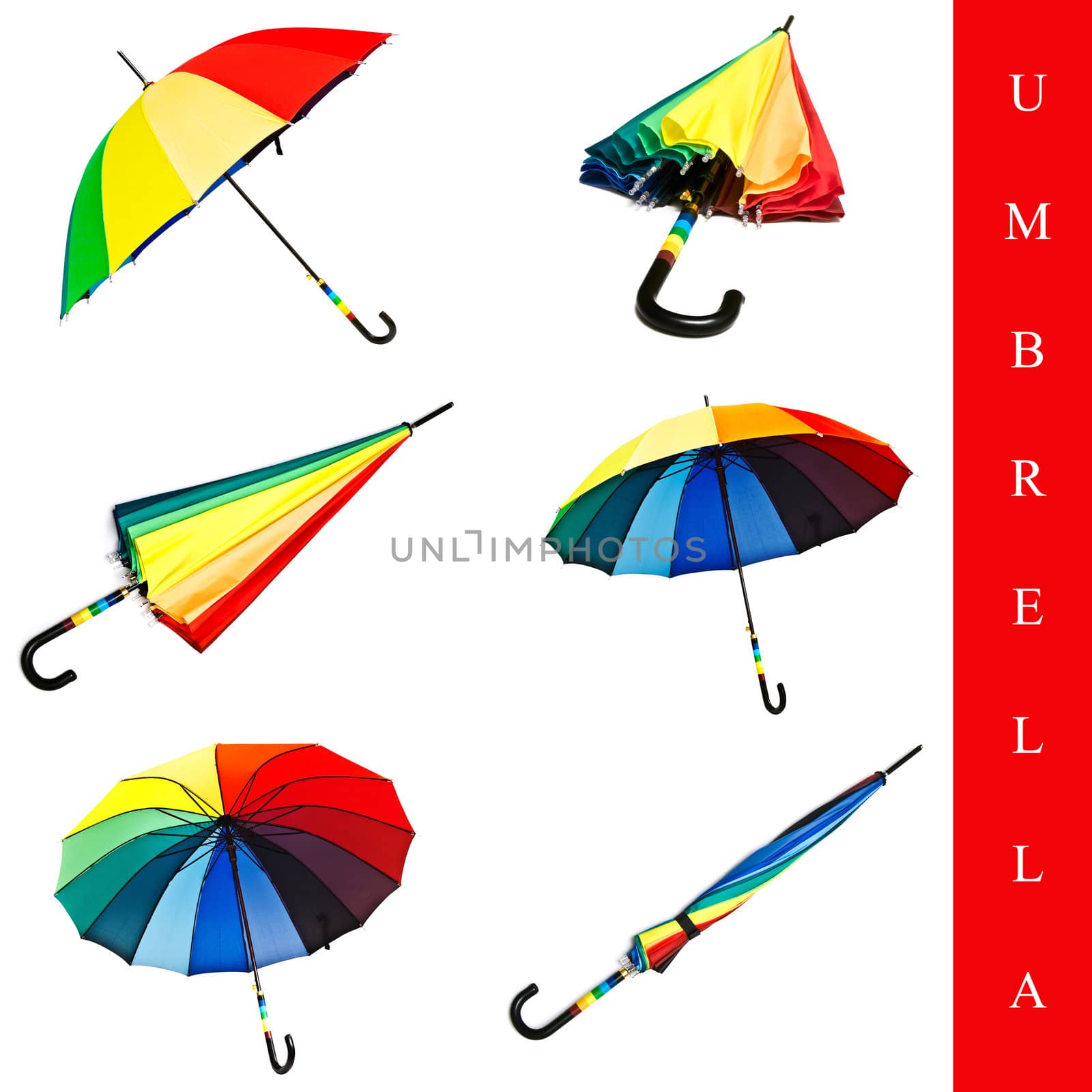 set of different umbrella images over white background