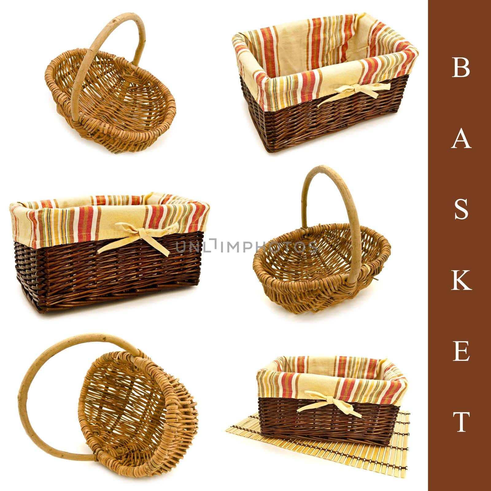 set of different baskets images over white background