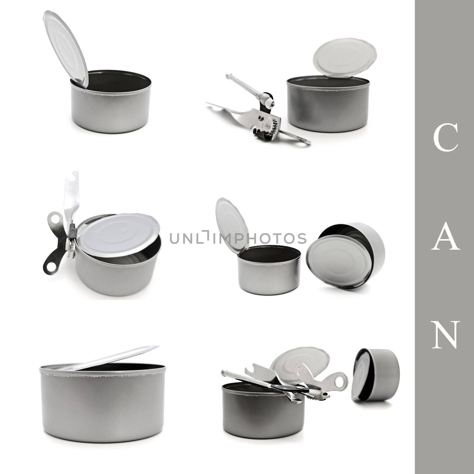 set of different cans images over white background
