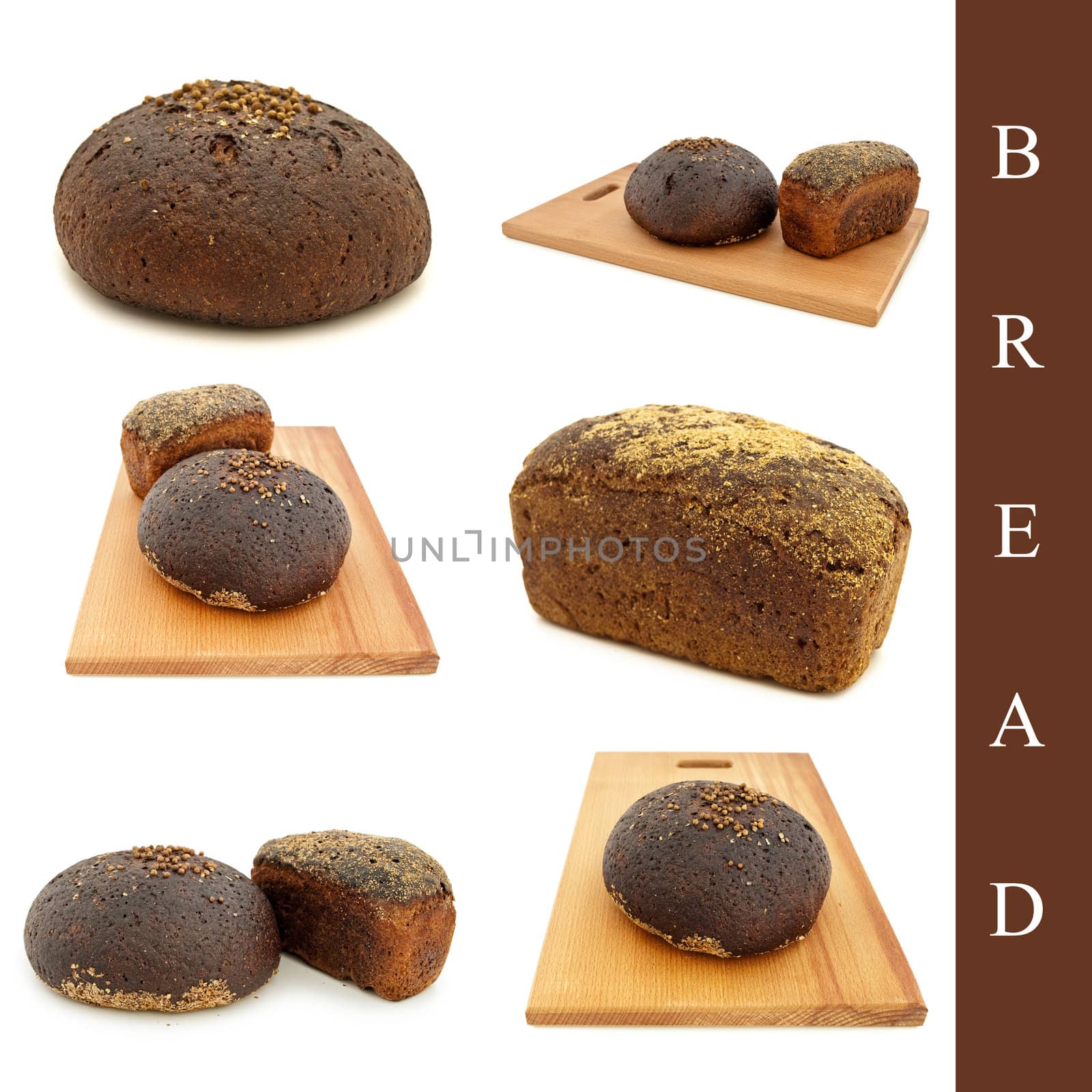 set of different bread images over white background