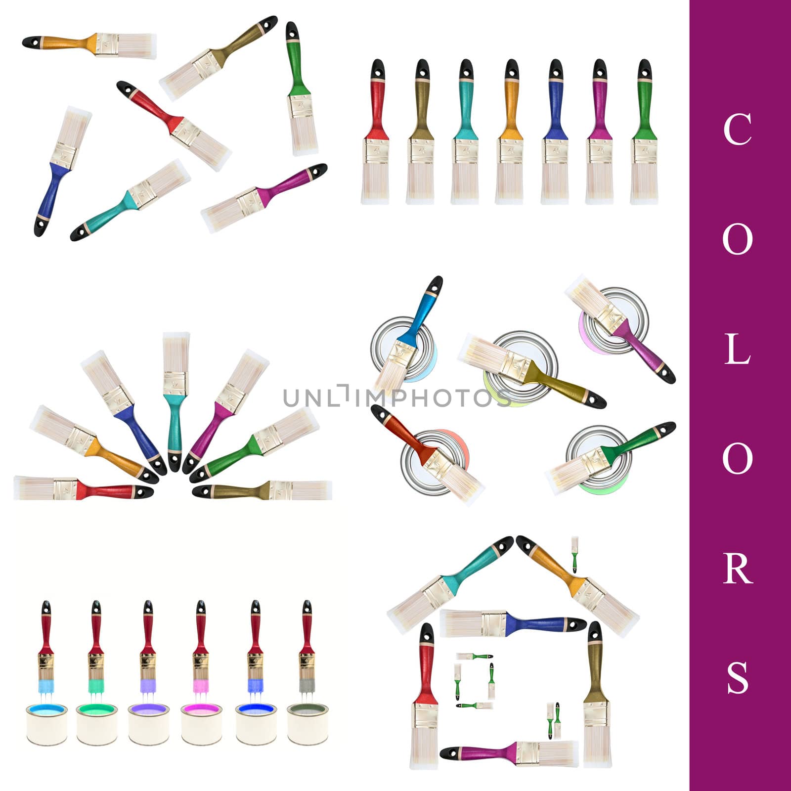 set of different paint brushes over white background