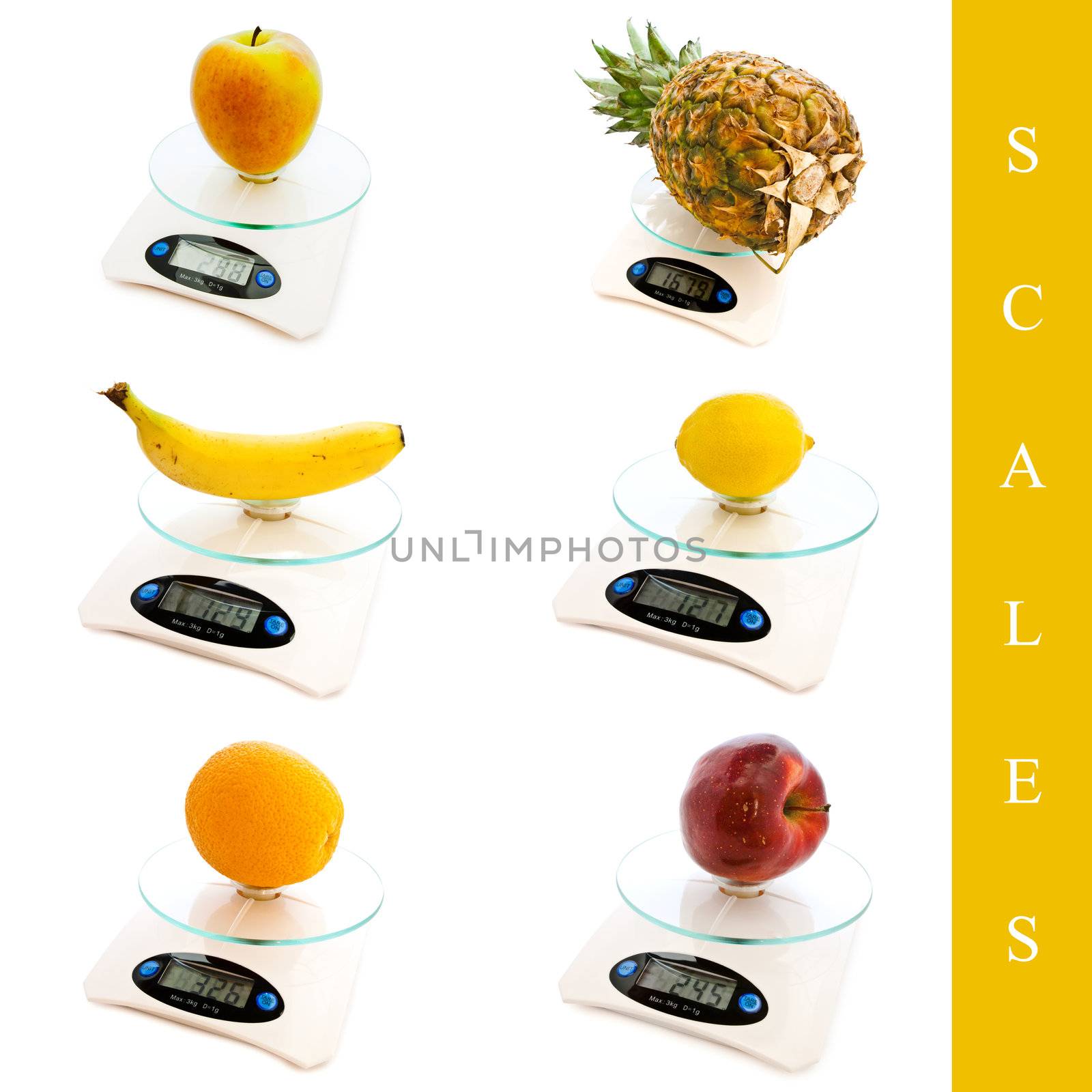 set of different scales images over white background