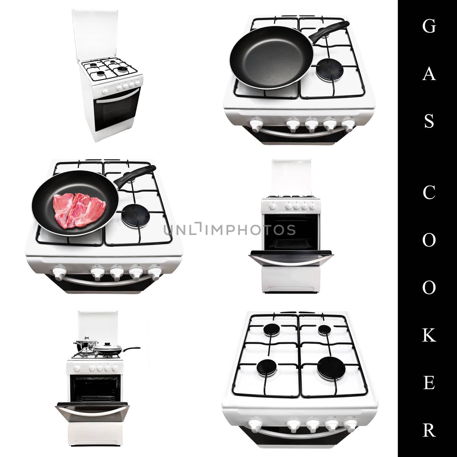 set of different gas cookers images over white background