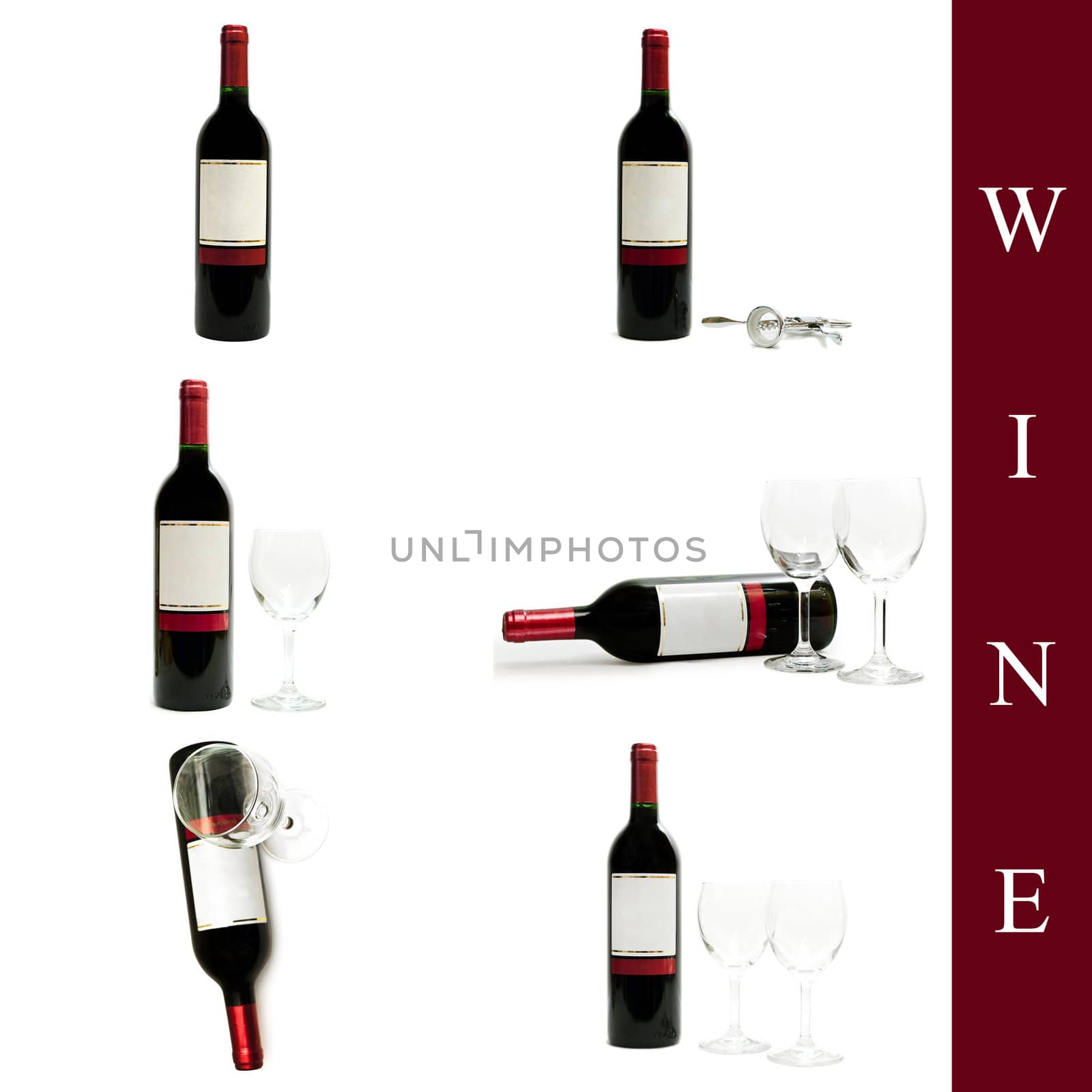 set of different wine images over white background