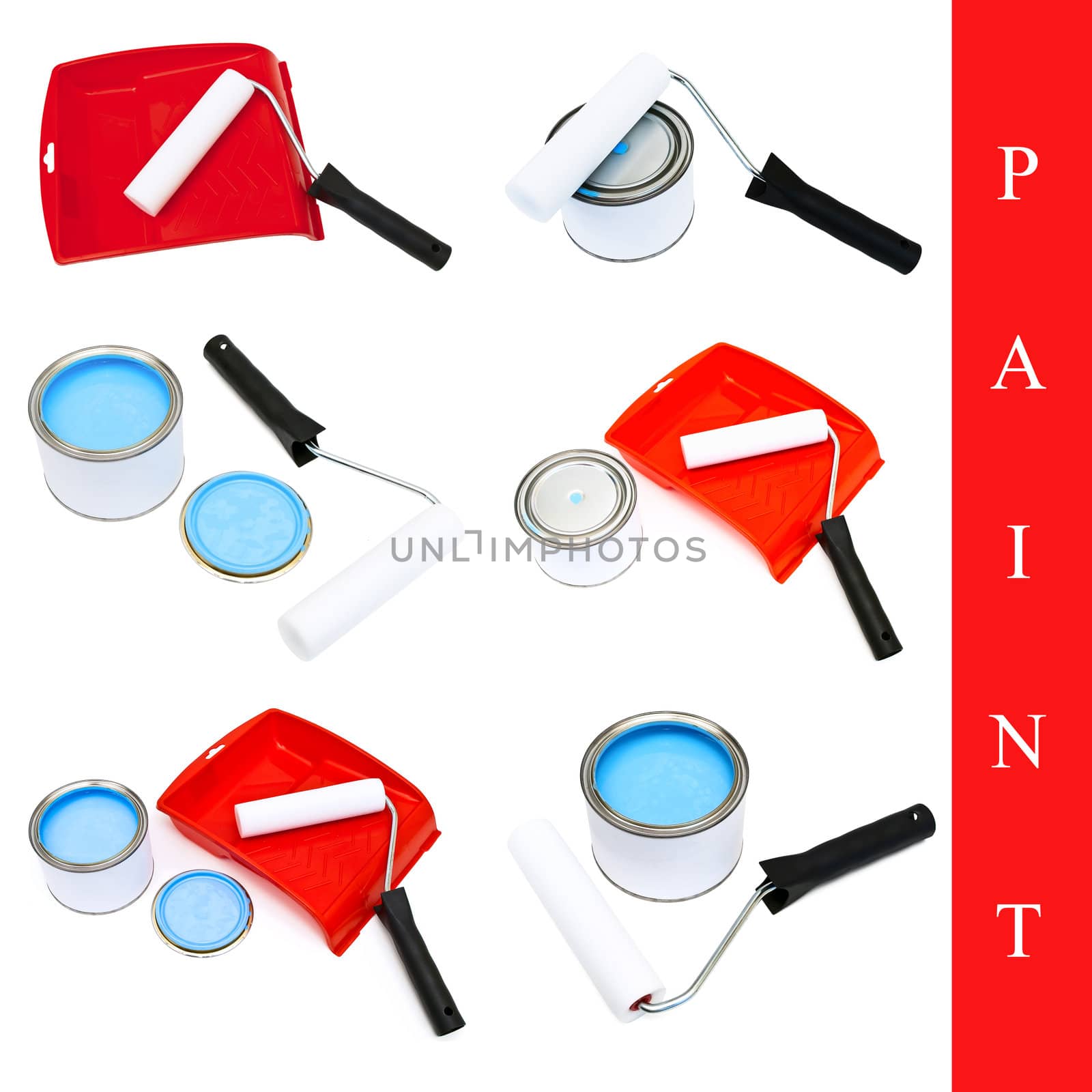 set of different paint tools over white background