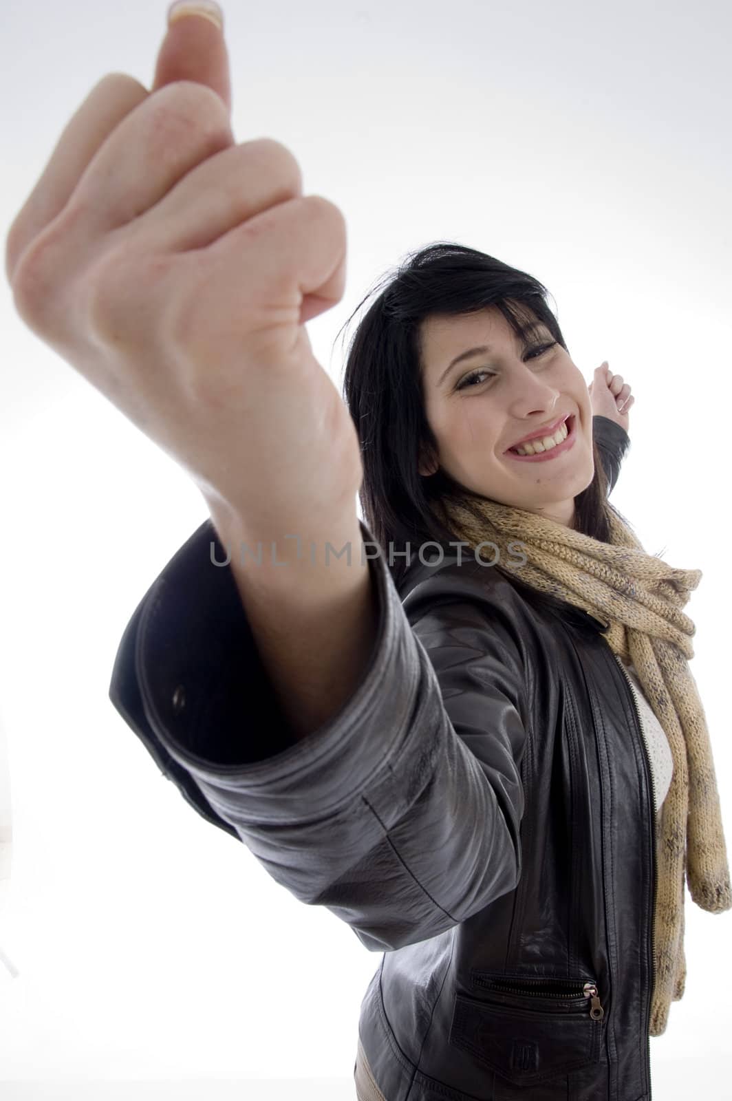 happy successful woman on an isolated white background